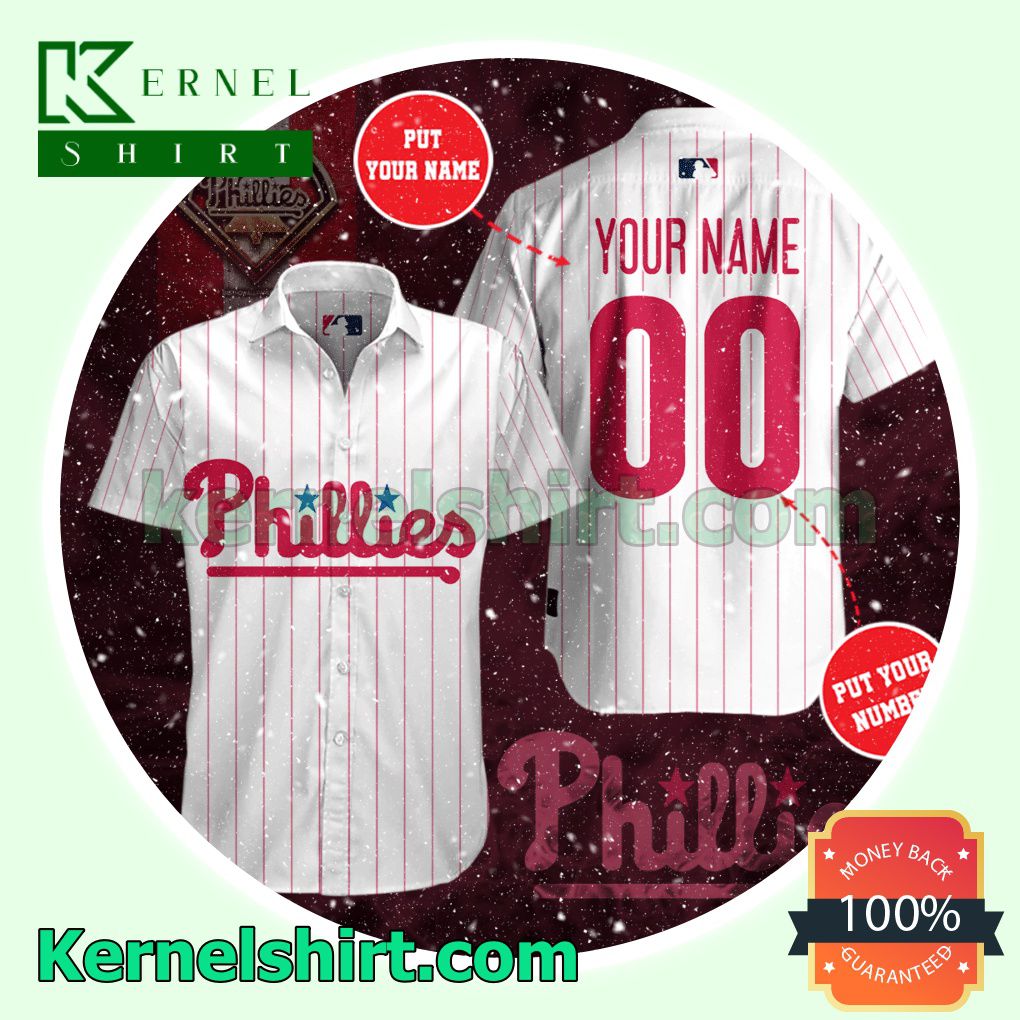 Personalized Philadelphia Phillies Pinstripe White Aloha Beach Hawaiian Shirt
