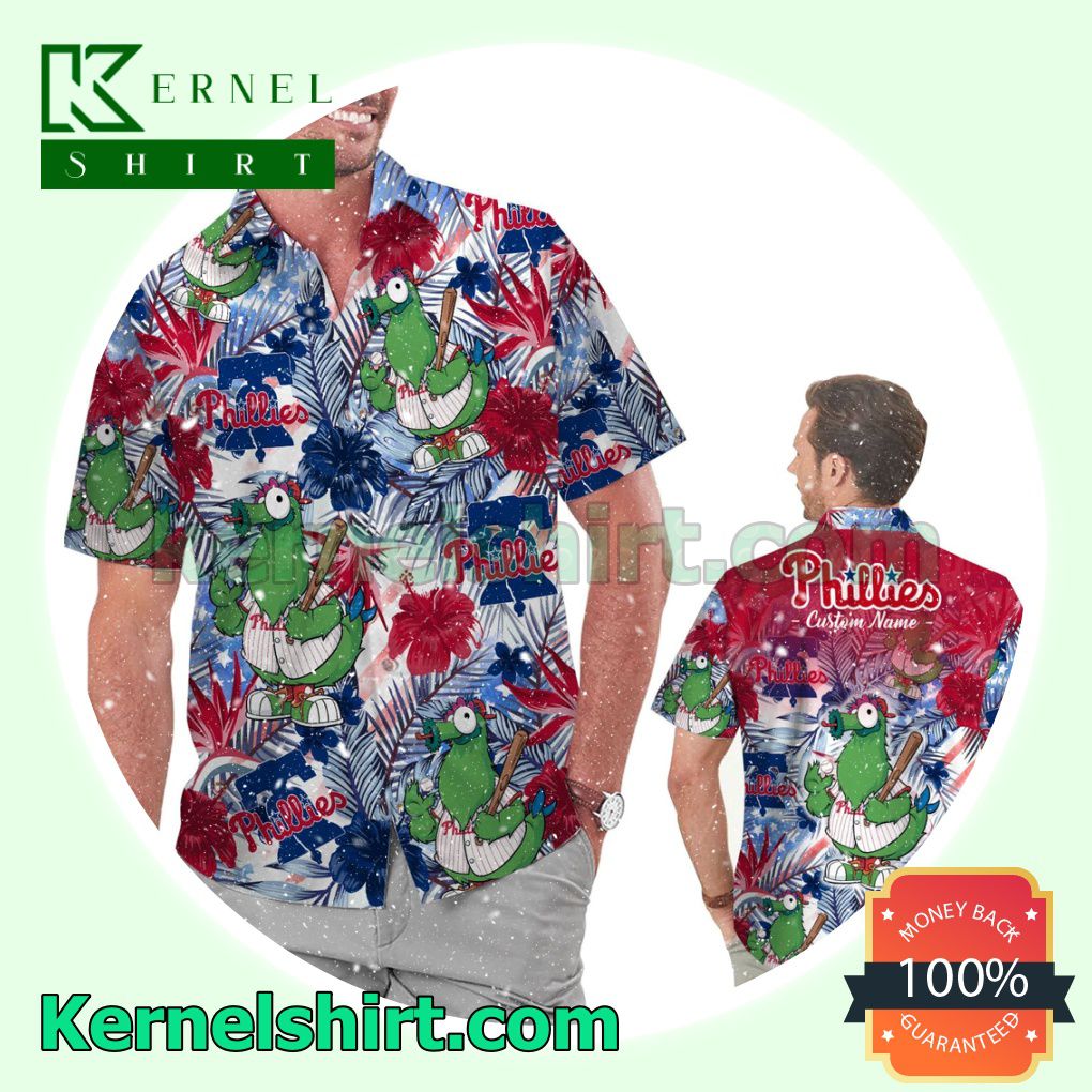 Personalized Philadelphia Phillies Tropical Floral America Flag For MLB Football Lovers Summer Hawaiian Shirt