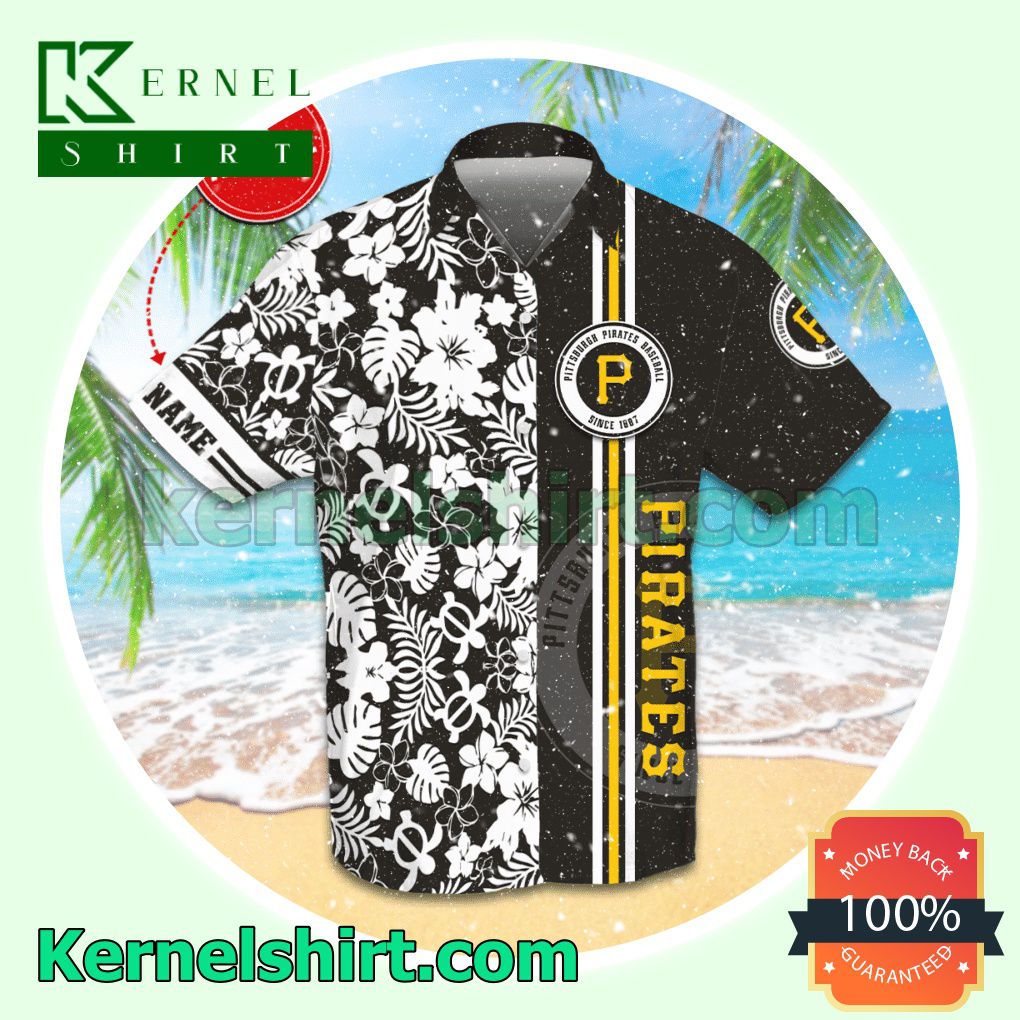 Personalized Pittsburgh Pirates Flowery Black Aloha Beach Hawaiian Shirt