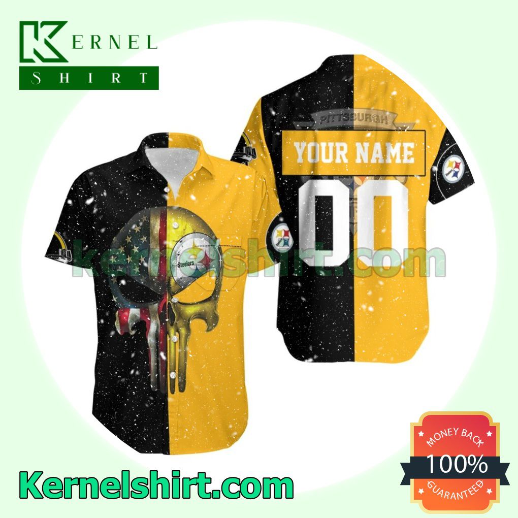 Personalized Pittsburgh Steelers American Skull Black And Yellow Beach Shirt