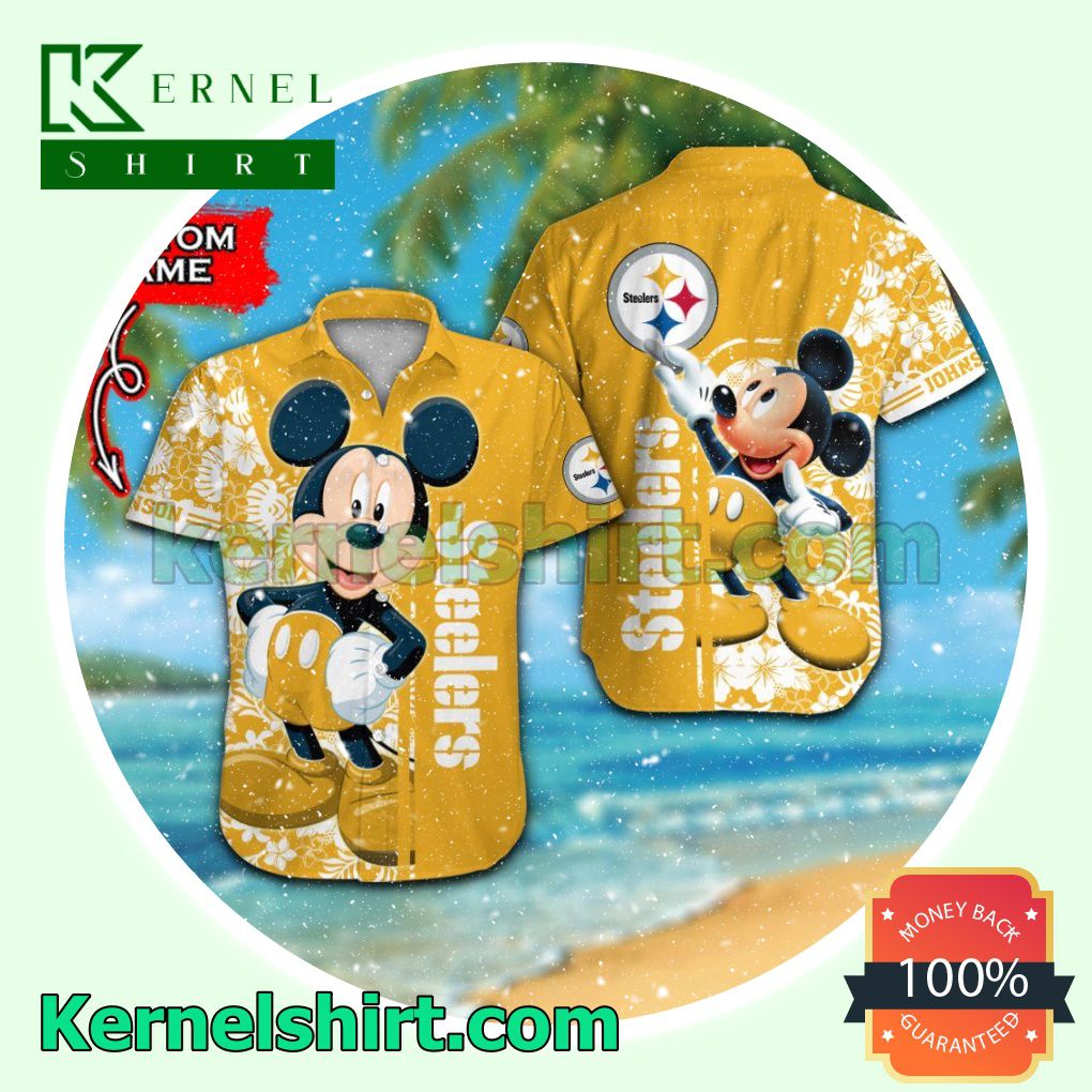 Personalized Pittsburgh Steelers & Mickey Mouse Summer Hawaiian Shirt