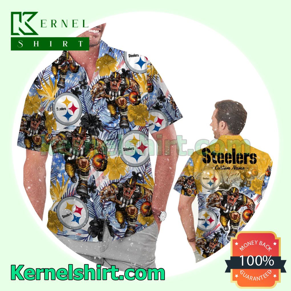 Personalized Pittsburgh Steelers Tropical Floral America Flag Aloha Summer Hawaiian Shirt