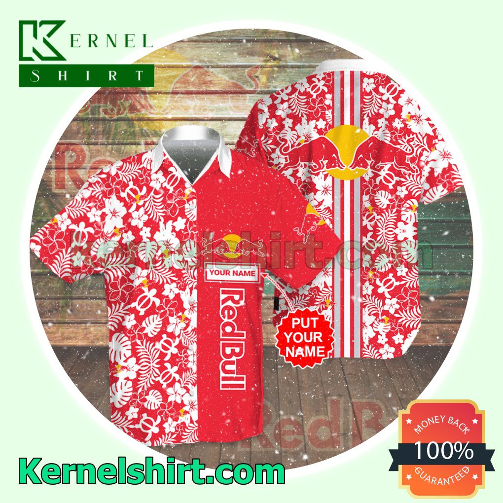Personalized Red Bull Racing Flowery Red Aloha Beach Hawaiian Shirt