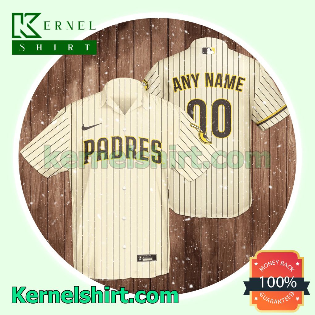 Personalized San Diego Padres Baseball Pinstripe Baseball Aloha Beach Hawaiian Shirt