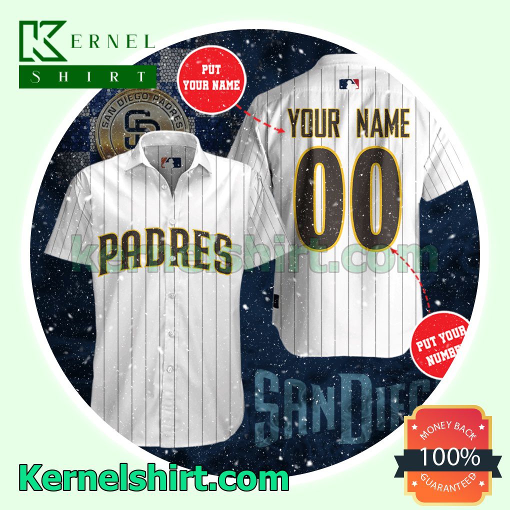 Personalized San Diego Padres Pinstripe White Aloha Beach Hawaiian Shirt