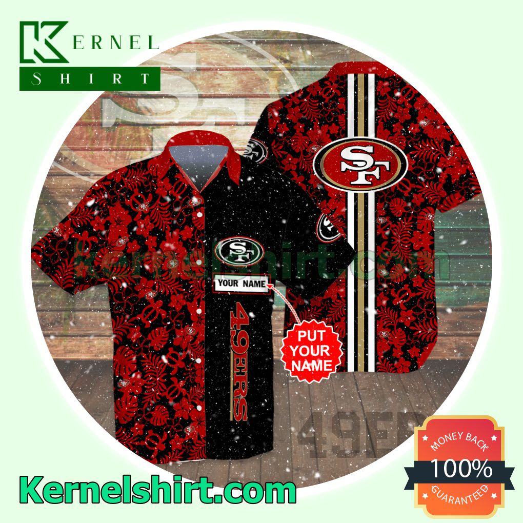 Personalized San Francisco 49ers Flowery Black Red Aloha Beach Hawaiian Shirt
