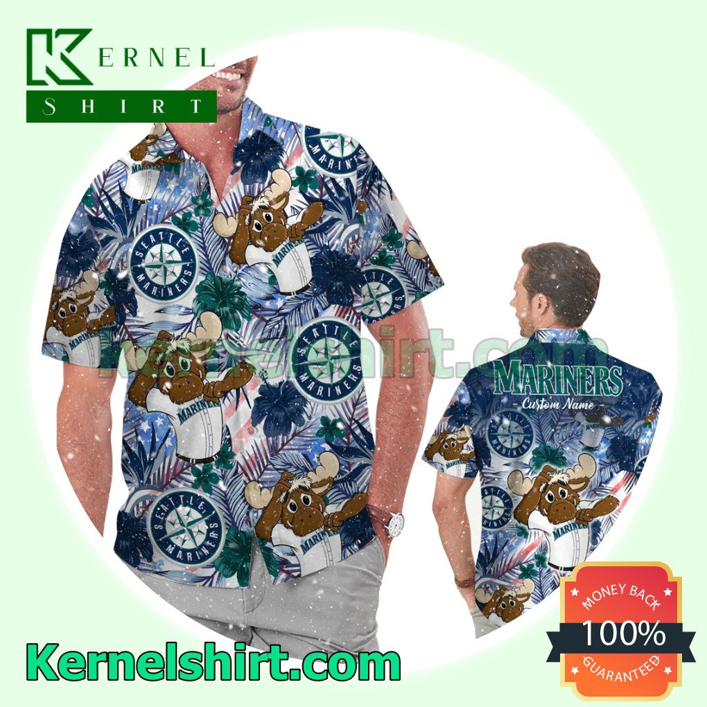 Personalized Seattle Mariners Tropical Floral America Flag For MLB Football Lovers Summer Hawaiian Shirt