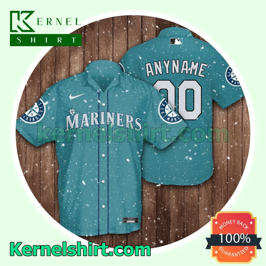 Personalized Seattle Mariners With Team Logo Dark Turquoise Aloha Beach Hawaiian Shirt