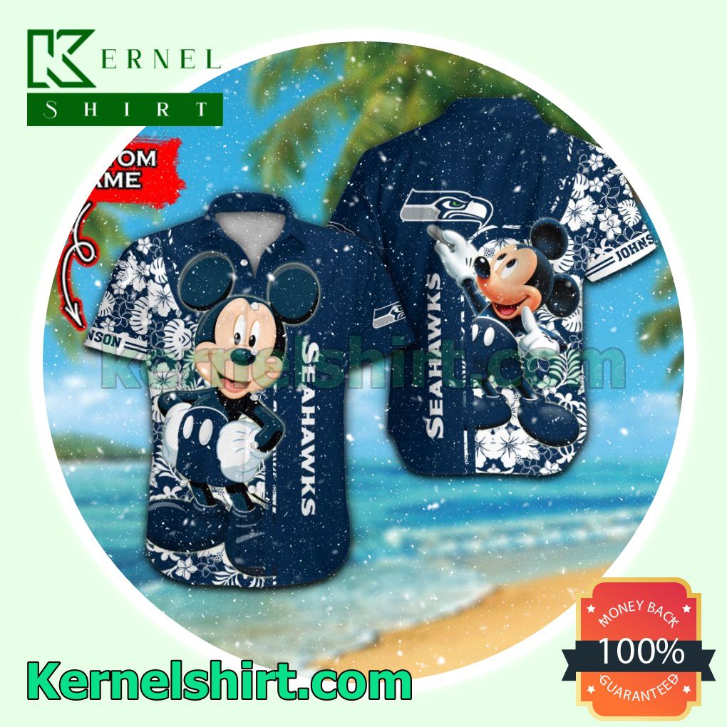 Personalized Seattle Seahawks & Mickey Mouse Summer Hawaiian Shirt