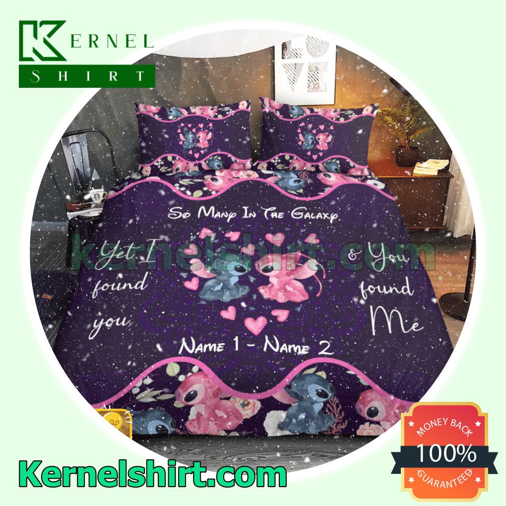 Personalized Stitch Couple So Many In The Galaxy Yet I Found You And You Found Me Purple Queen King Twin Duvet Cover Set a