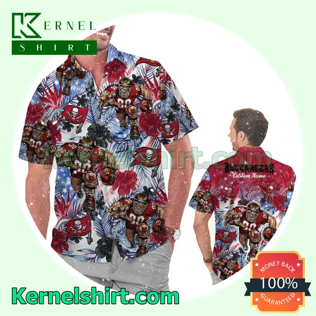 Personalized Tampa Bay Buccaneers Tropical Floral America Flag Aloha Summer Hawaiian Shirt
