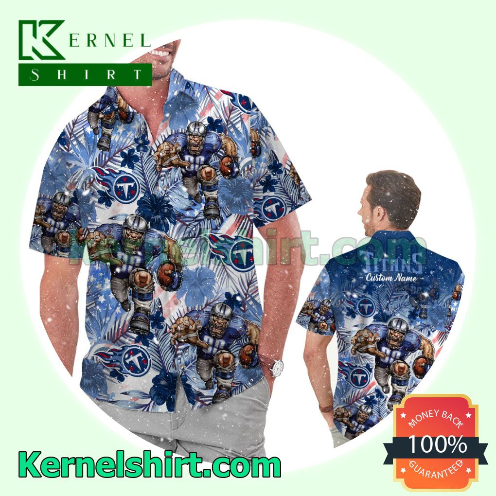 Personalized Tennessee Titans Tropical Floral America Flag Aloha Summer Hawaiian Shirt