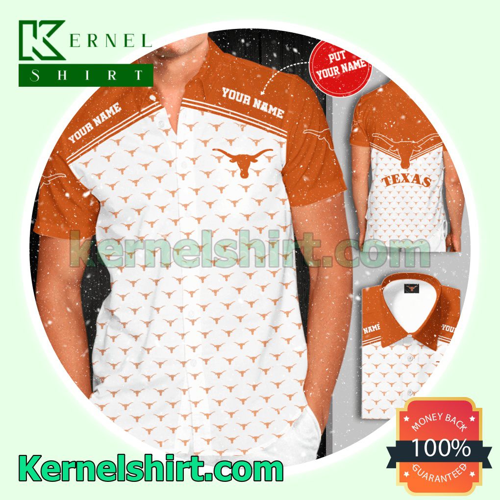 Personalized Texas Longhorns Logo White Orange Aloha Beach Hawaiian Shirt