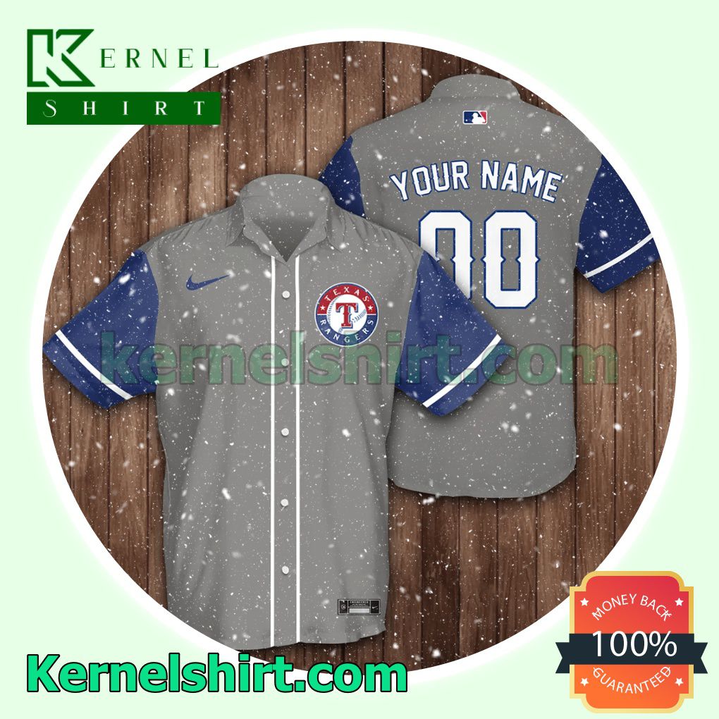 Personalized Texas Rangers Baseball Grey Blue Aloha Beach Hawaiian Shirt