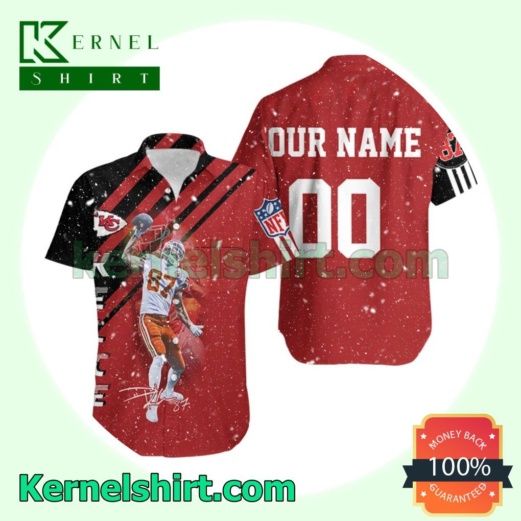 Official Personalized Travis Kelce 87 Signature Kansas City Chiefs Red Black Beach Shirt