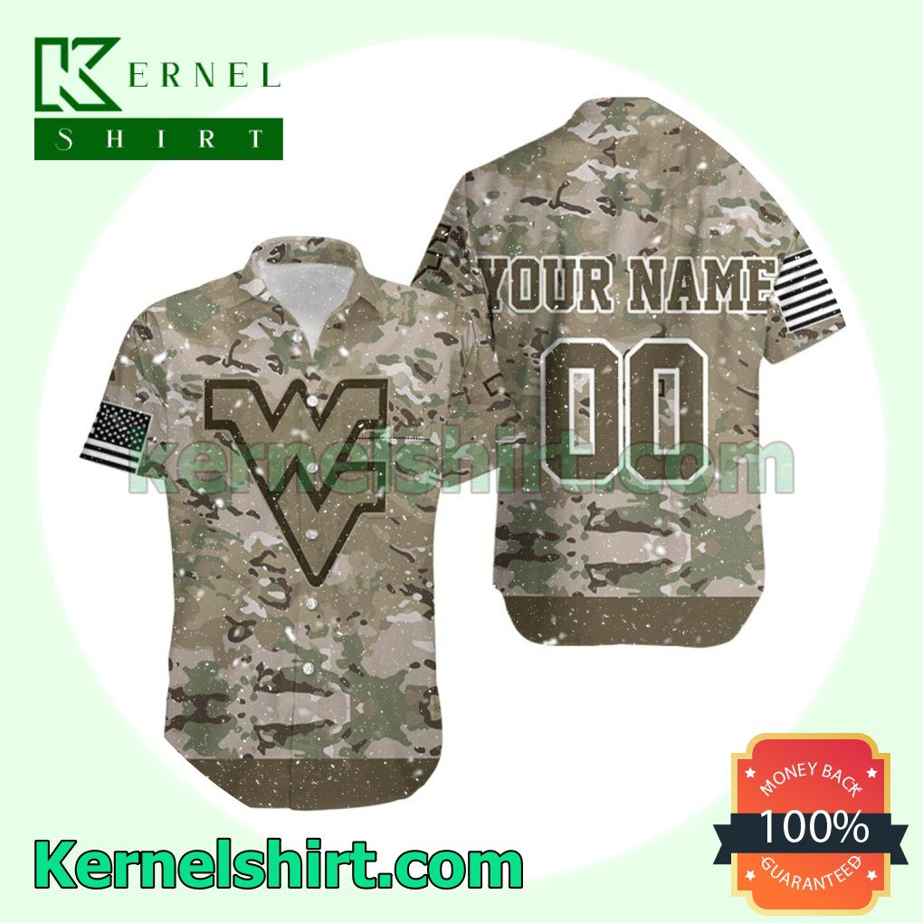 Hot Personalized West Virginia Mountaineers Camouflage Veteran Beach Shirt