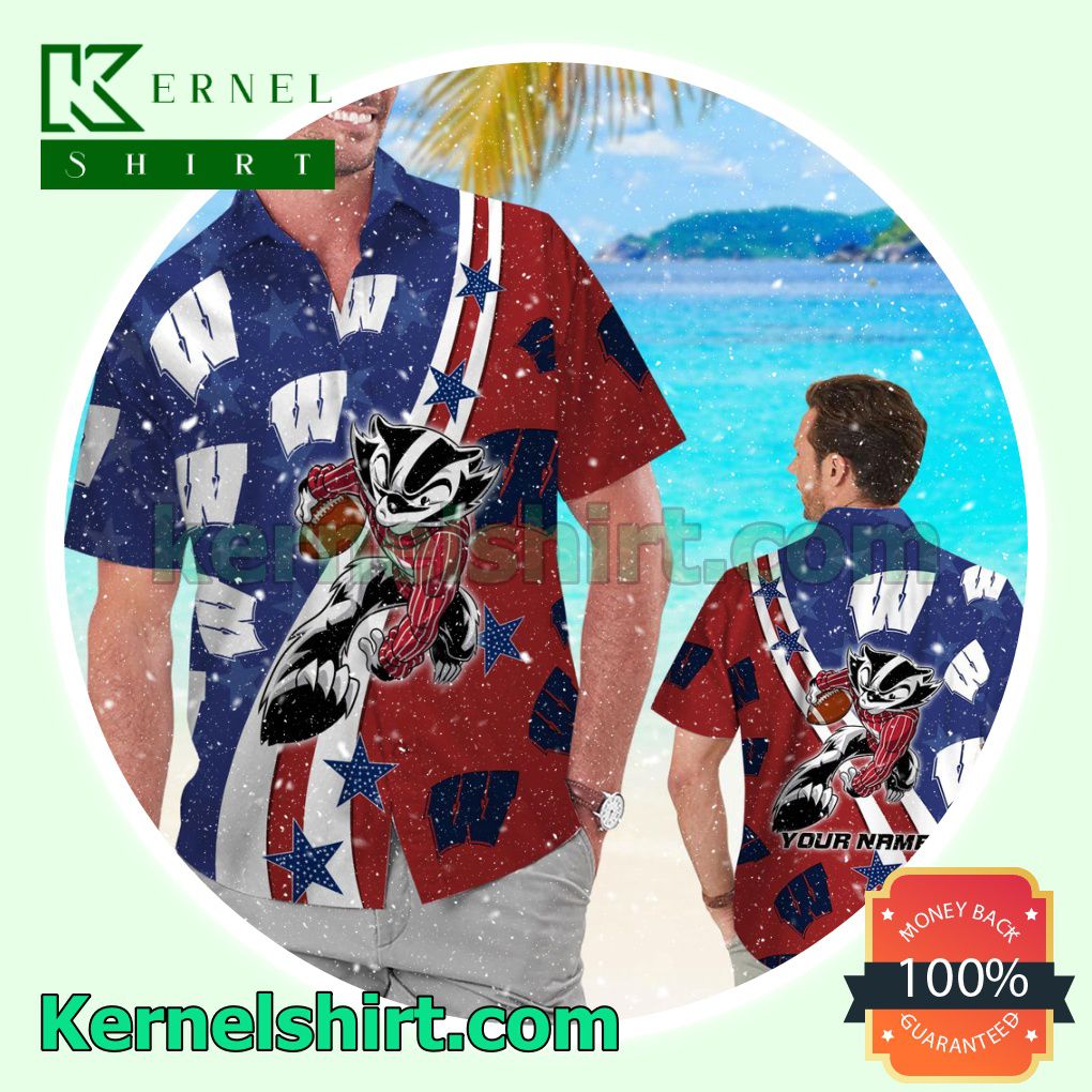Personalized Wisconsin Badgers American Flag Summer Hawaiian Shirt