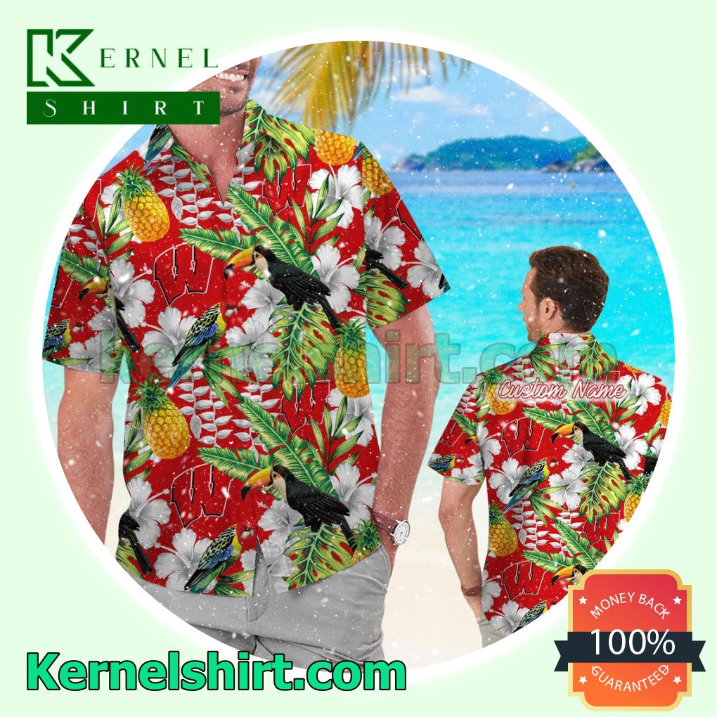 Personalized Wisconsin Badgers Parrot Floral Tropical Summer Hawaiian Shirt
