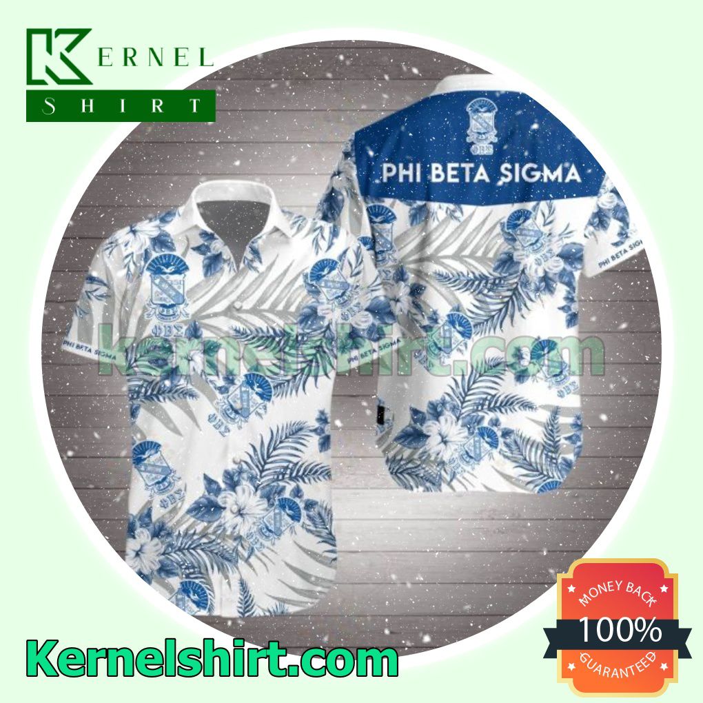 Phi Beta Sigma Blue Tropical Floral White Beach Shirt