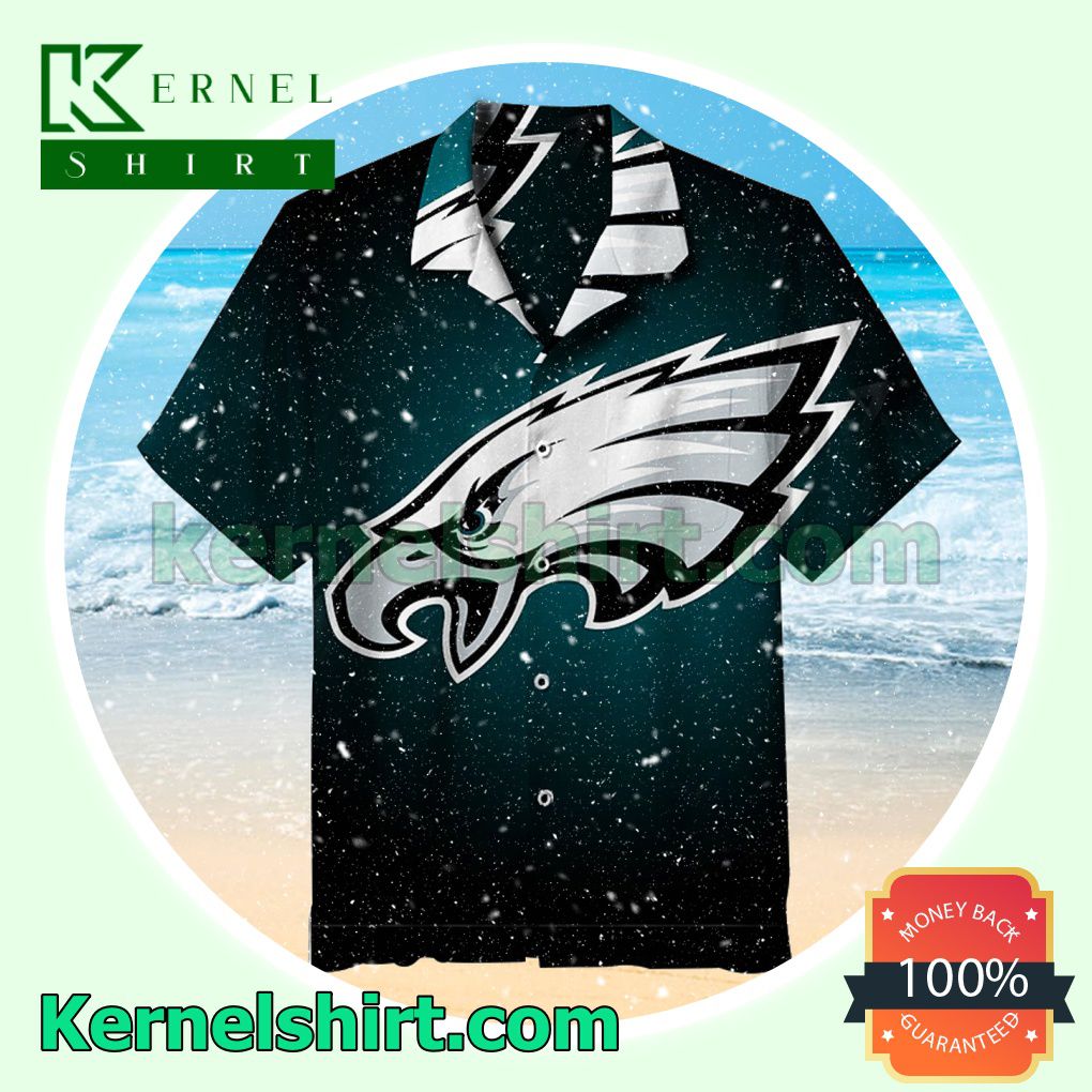 Philadelphia Eagles Big Logo Black Green Gradient Beach Shirt