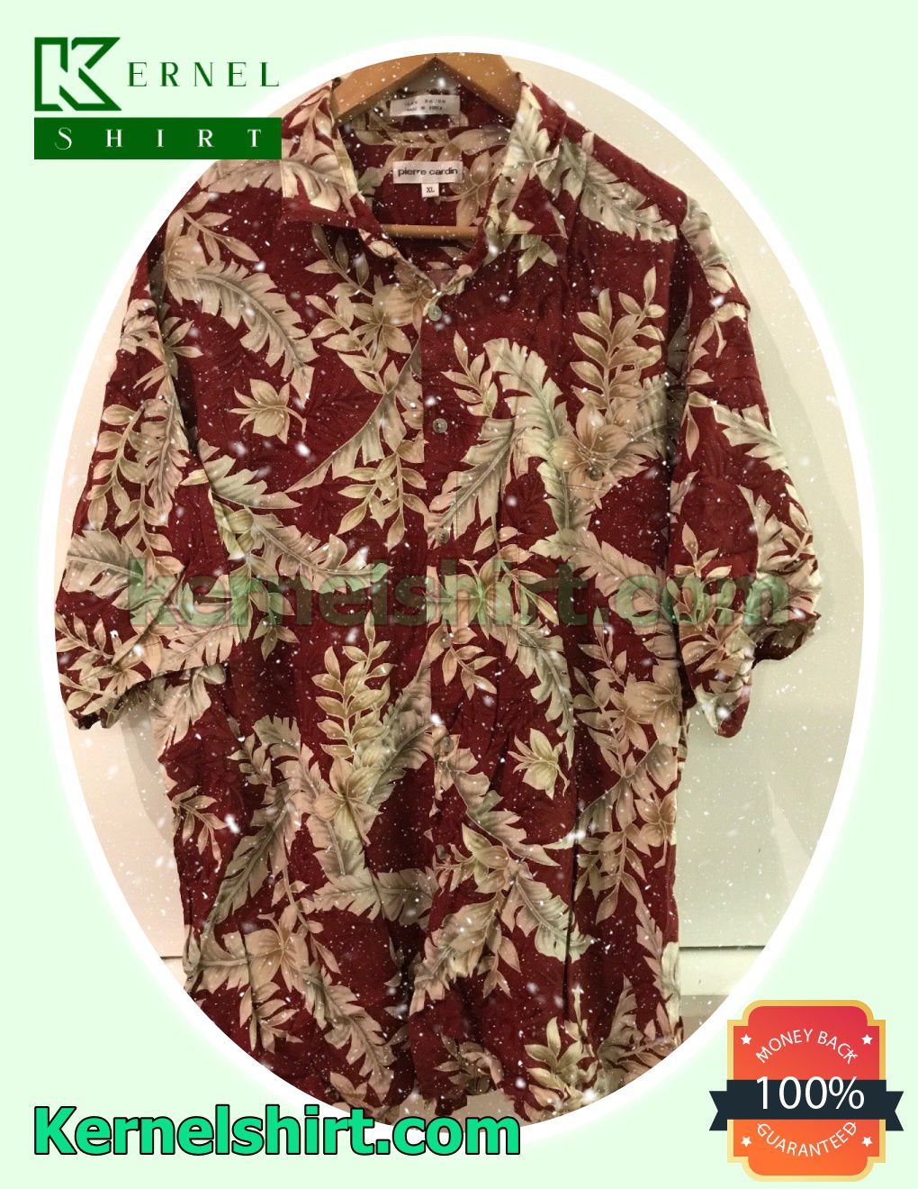 Pierre Cardin Mens Burgundy Tropical Leaf Beach Shirt