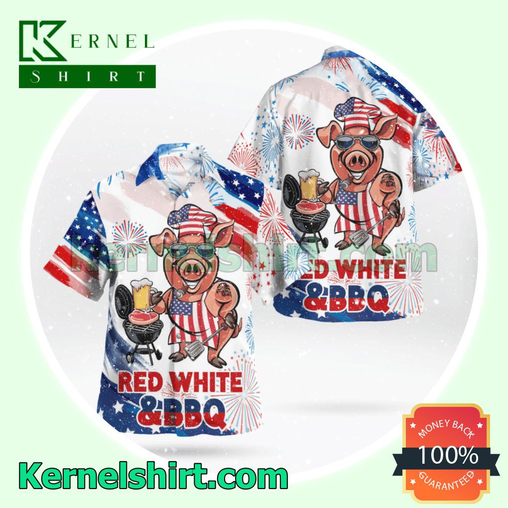 Pig Chief Red White And Bbq Independence Beach Shirts