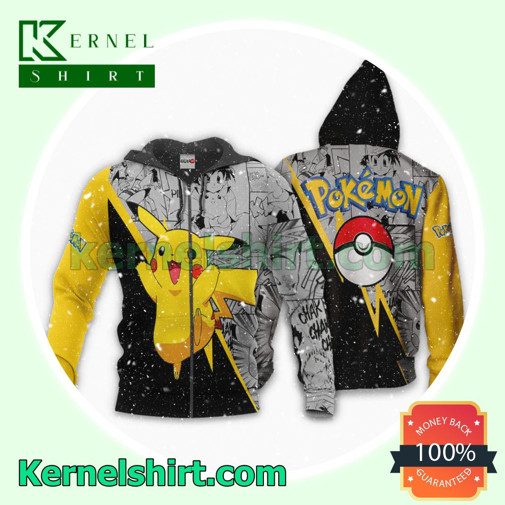 Pikachu Anime Mix Manga Pokemon Fans Gift Hoodie Sweatshirt Button Down Shirts