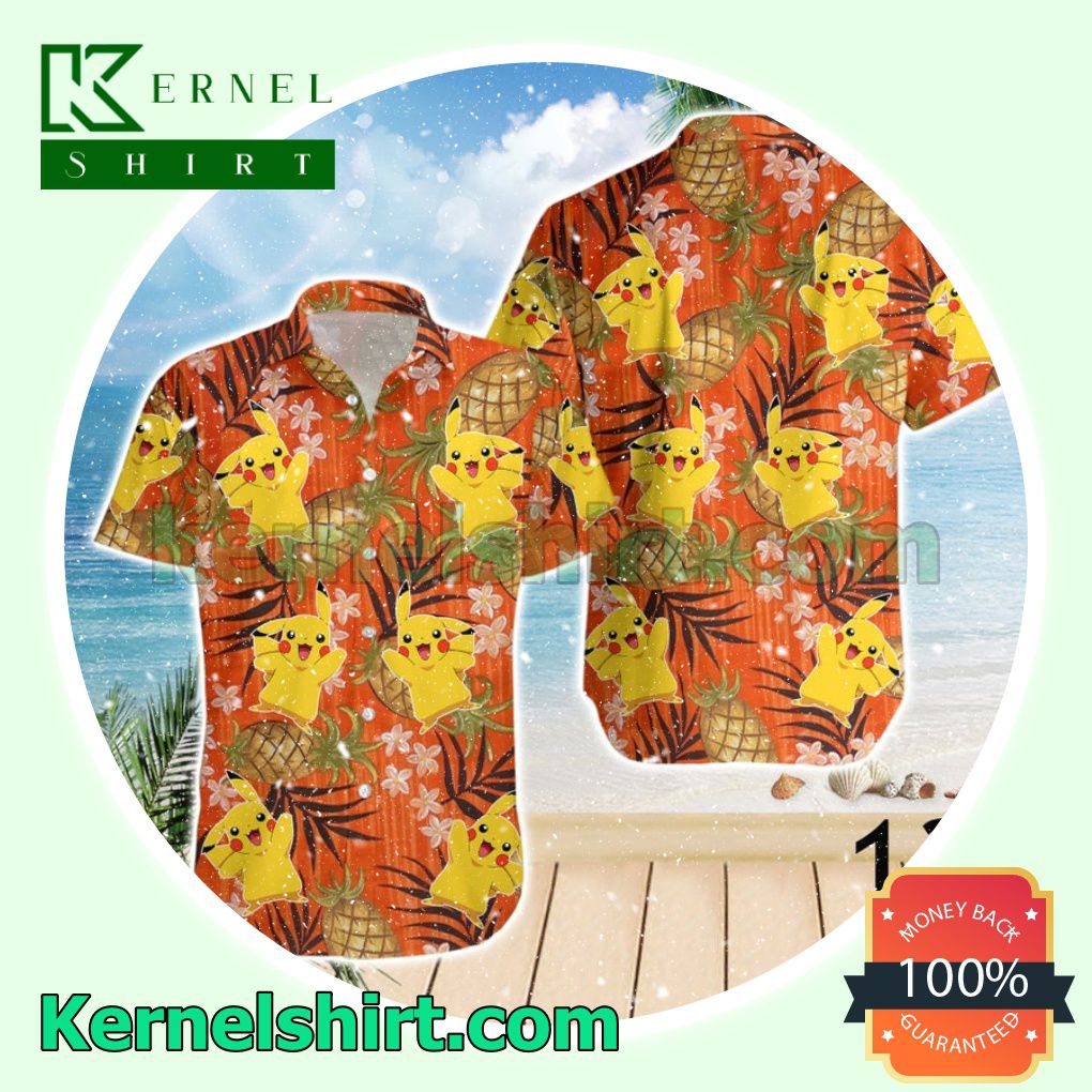 Pikachu Pokemon Pineapple Orange Aloha Beach Hawaiian Shirt
