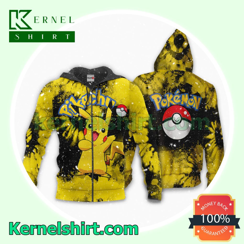 Pikachu Tie Dye Pokemon Anime Fans Gift Hoodie Sweatshirt Button Down Shirts