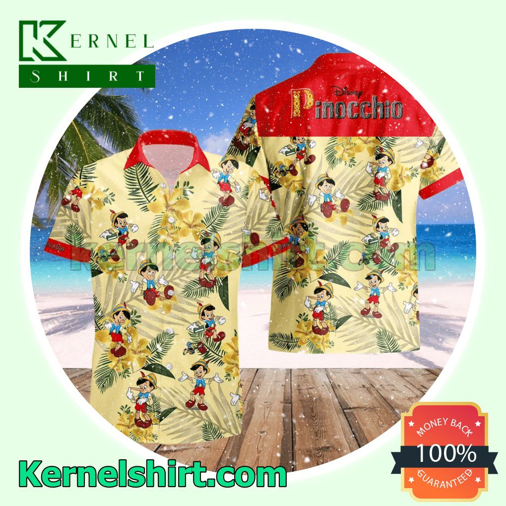 Pinocchio Costume Disney Red Yellow Aloha Beach Hawaiian Shirt