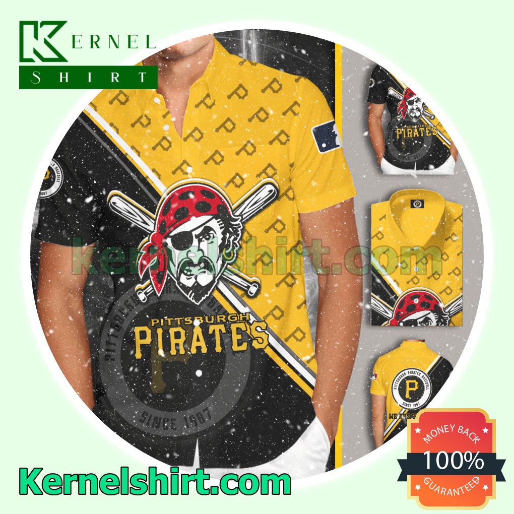 Pittsburgh Pirates Since 1887 Black Yellow Aloha Beach Hawaiian Shirt