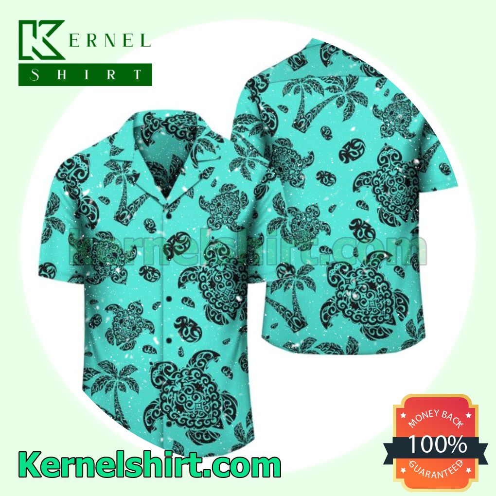 Polynesian Turtle Palm And Sea Pebbles Turquoise Beach Shirt