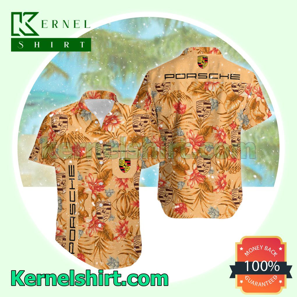 Porsche Floral Pattern Light Orange Beach Shirt