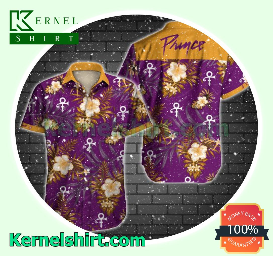 Prince Orange Tropical Floral Purple Beach Shirt