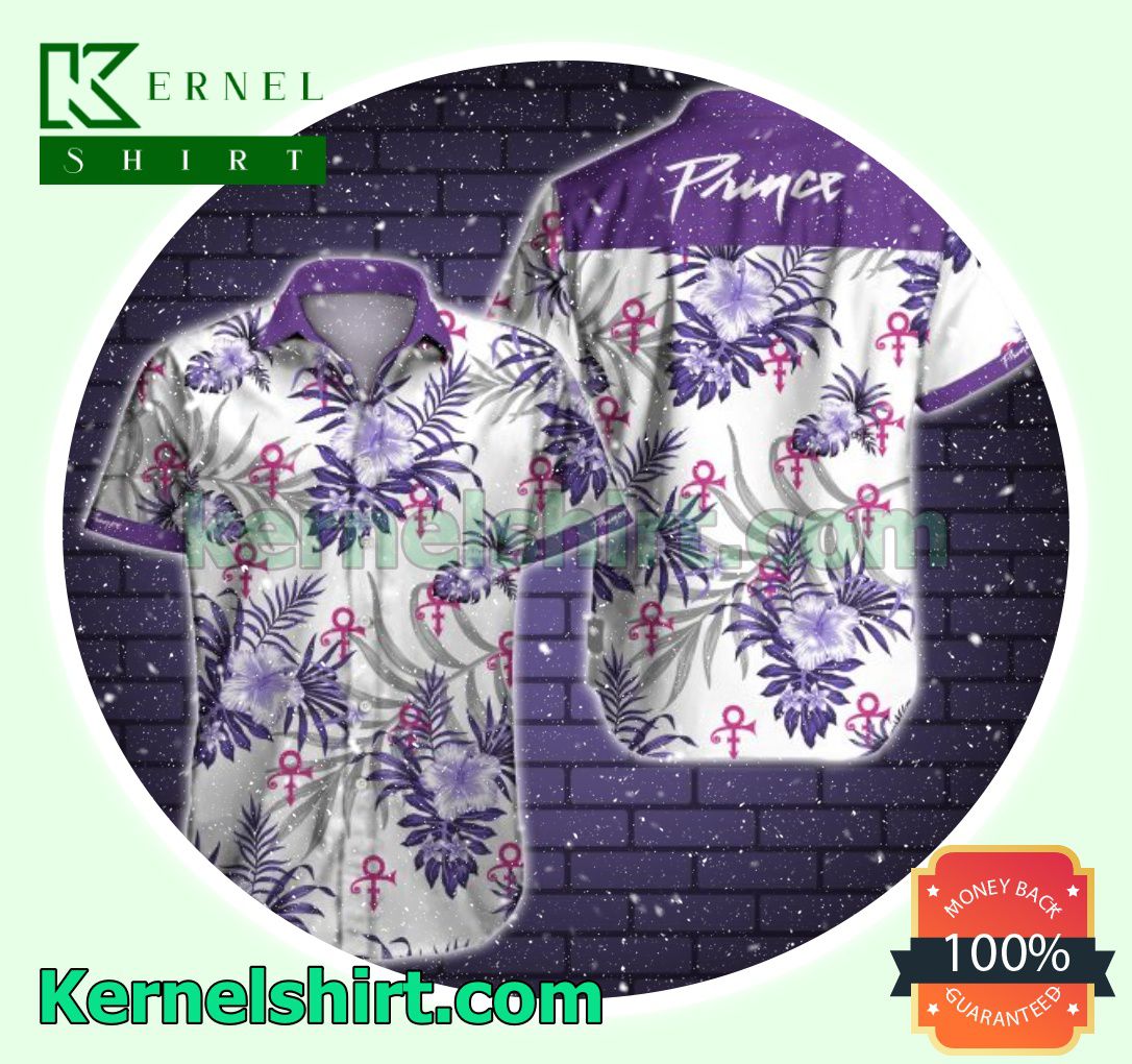 Prince Purple Tropical Floral White Beach Shirt