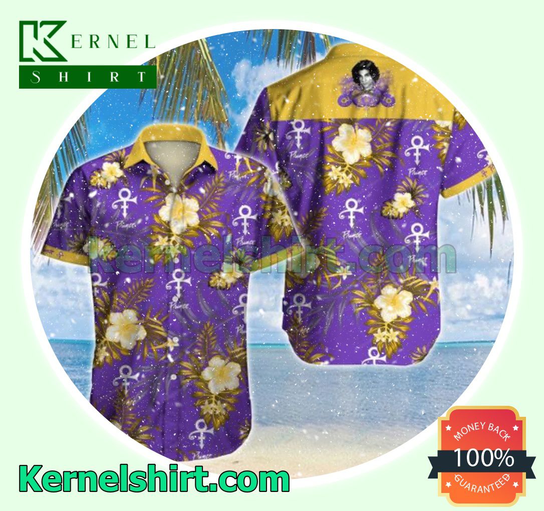 Prince Yellow Tropical Floral Purple Beach Shirt