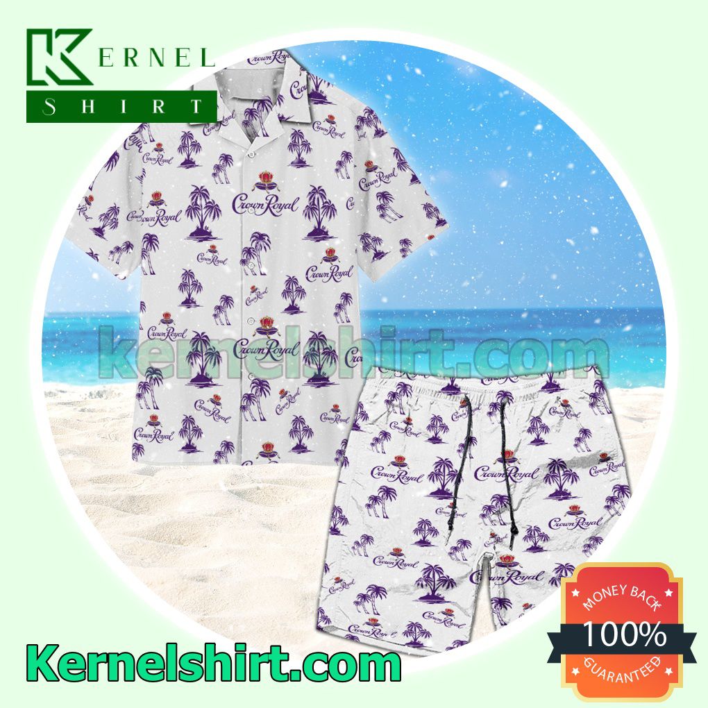 Purple Crown Royal Palm Tree Unisex White Aloha Beach Hawaiian Shirt
