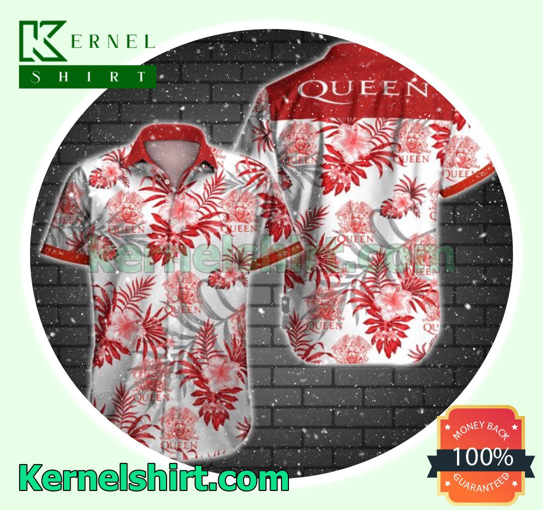 Queen Red Tropical Floral White Beach Shirt