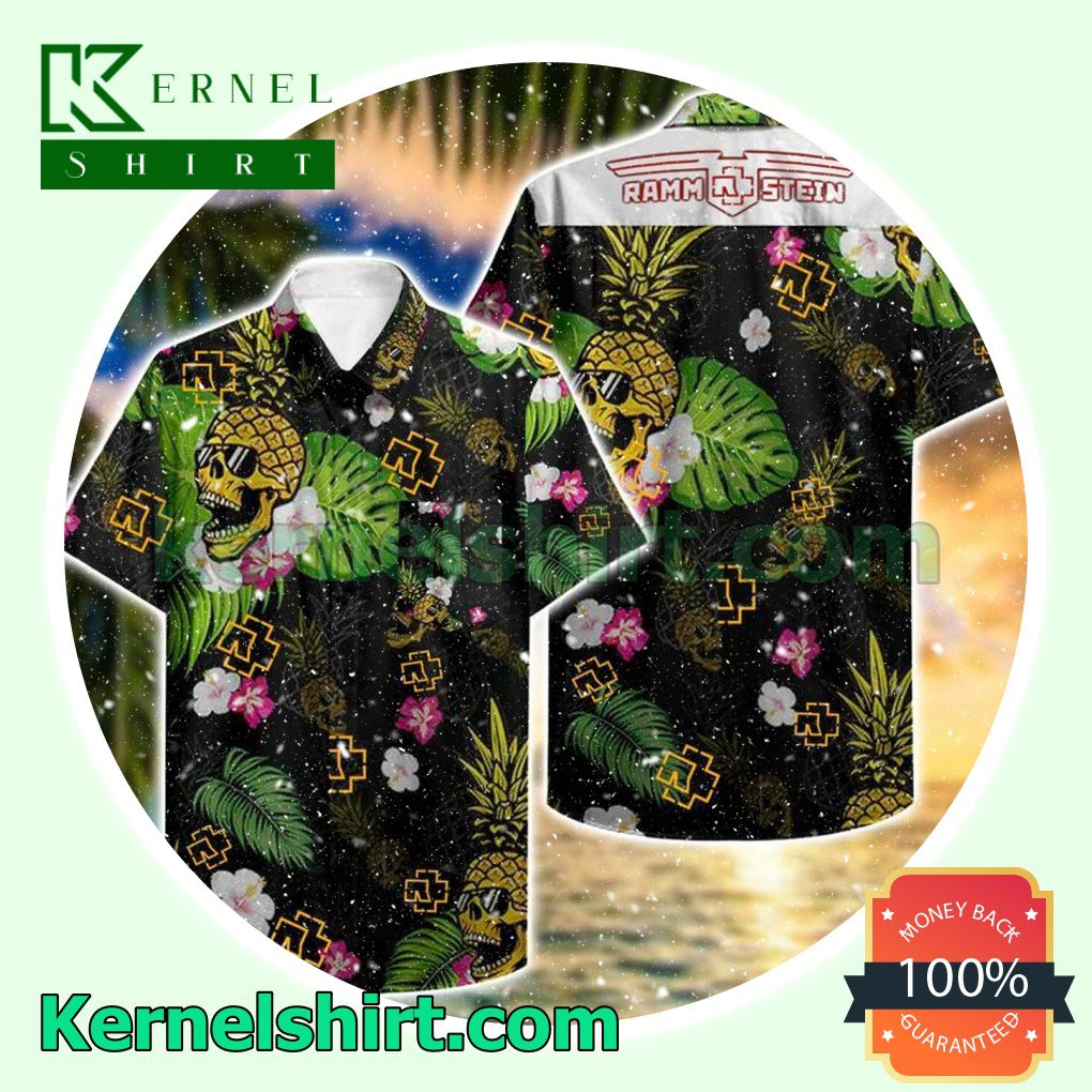 Rammstein Skull Pineapple Tropical Black Beach Shirt