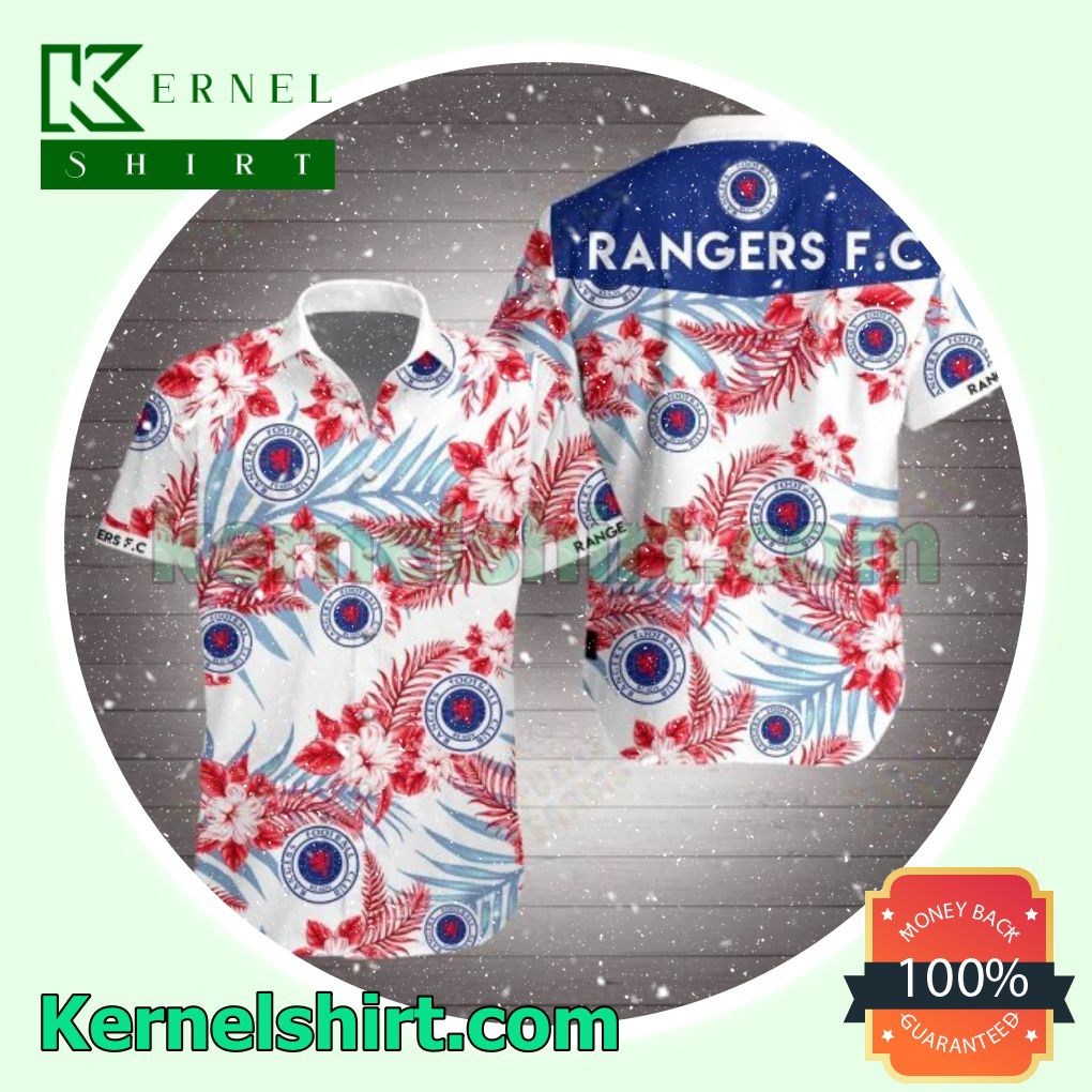 Rangers Fc Red Tropical Floral White Beach Shirt