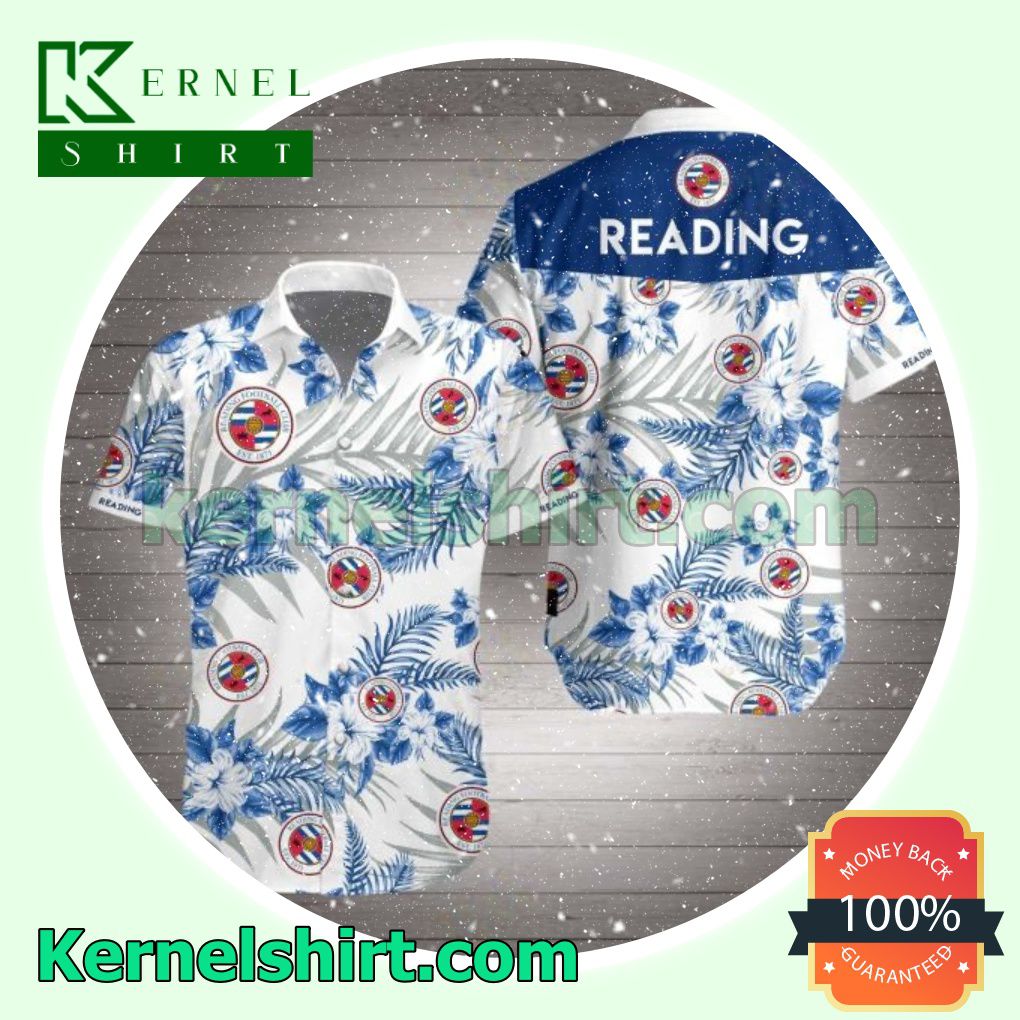 Reading Blue Tropical Floral White Beach Shirt