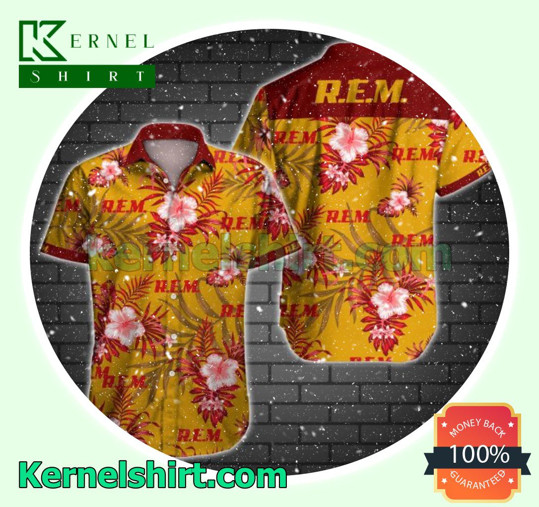 Rem Red Tropical Floral Yellow Beach Shirt