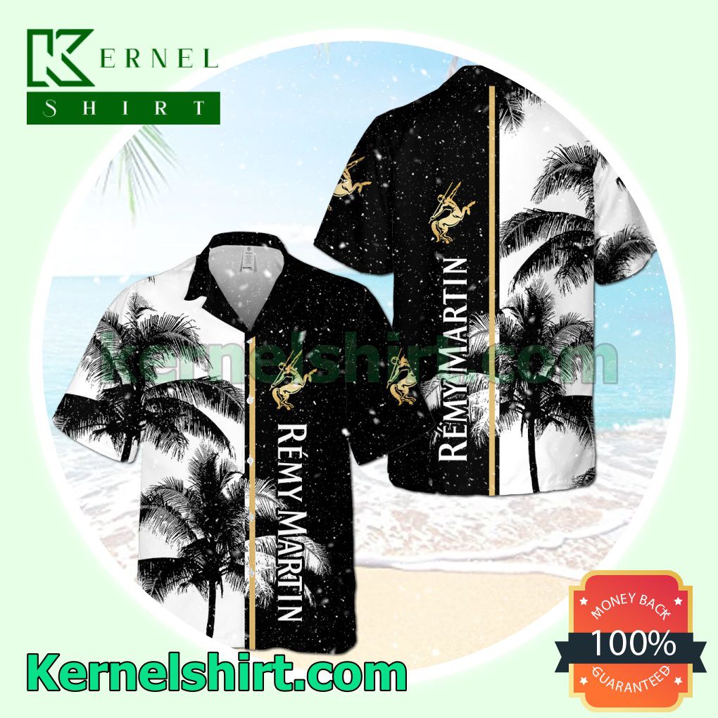 Remy Martin Palm Tree Black White Aloha Beach Hawaiian Shirt