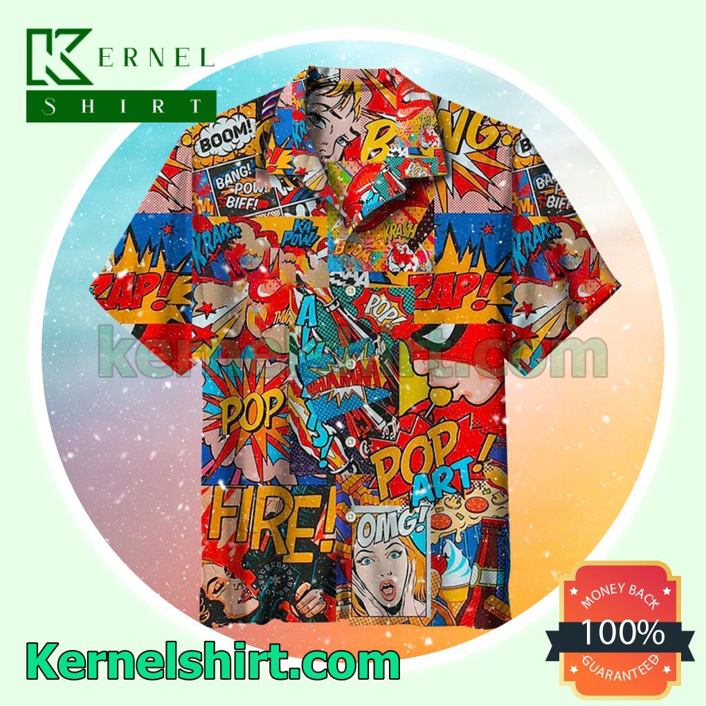 Retro Colorful Female Comic Beach Shirt