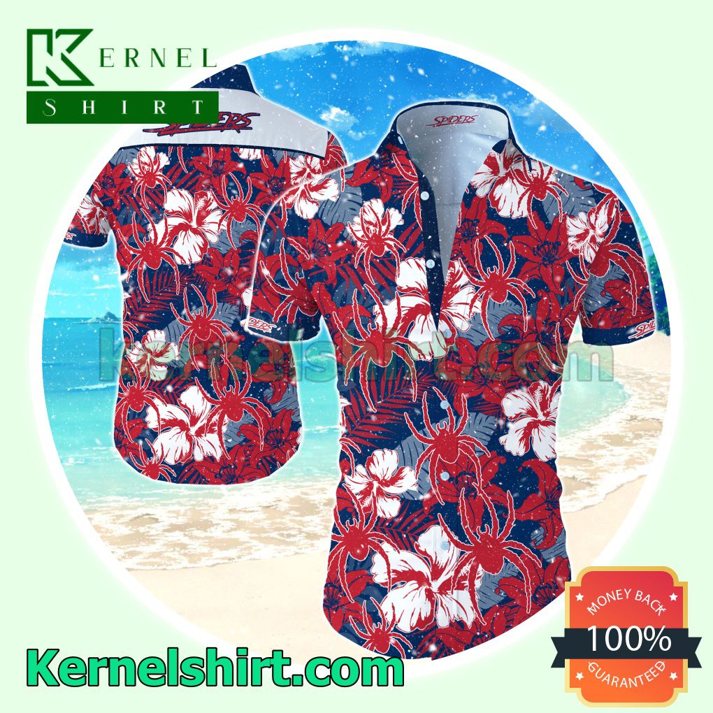 Richmond Spiders Red Lily And Hibiscus Flowers Beach Shirt