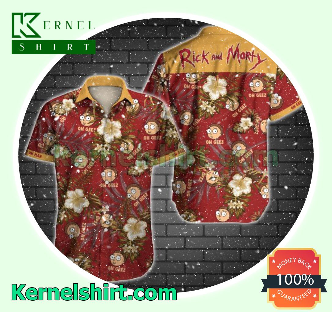 Rick And Morty Brown Tropical Floral Red Beach Shirt