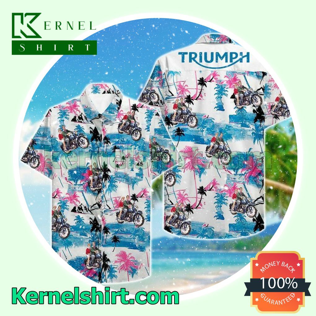 Top Selling Riding Triumph Motorcycle Pink And Blue Tropical Beach Shirt