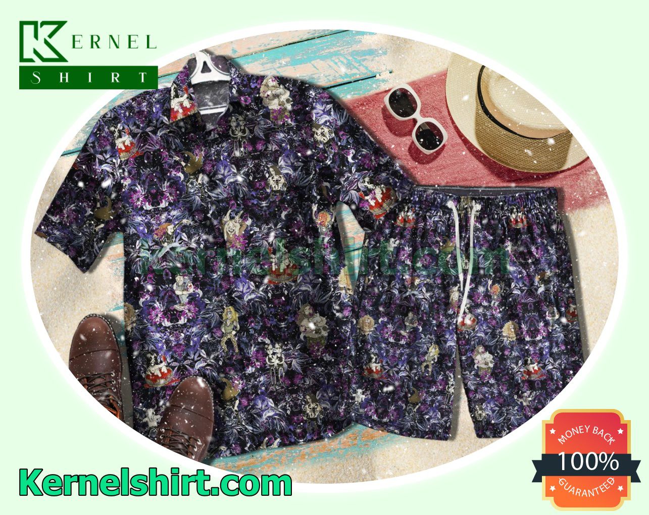 Rock Vintage Purple Flower Beach Shirt