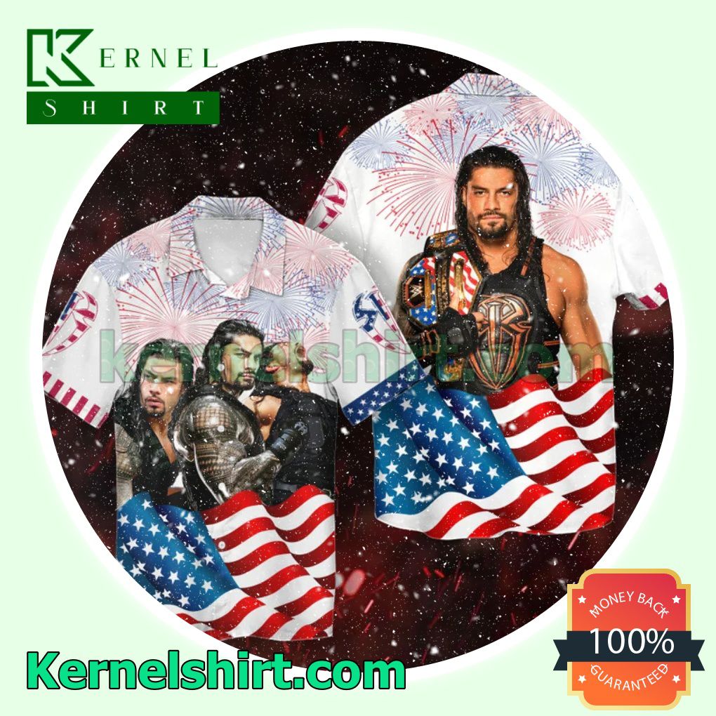 Roman Reigns Wwe American Flag Firework Independence Day Beach Shirts