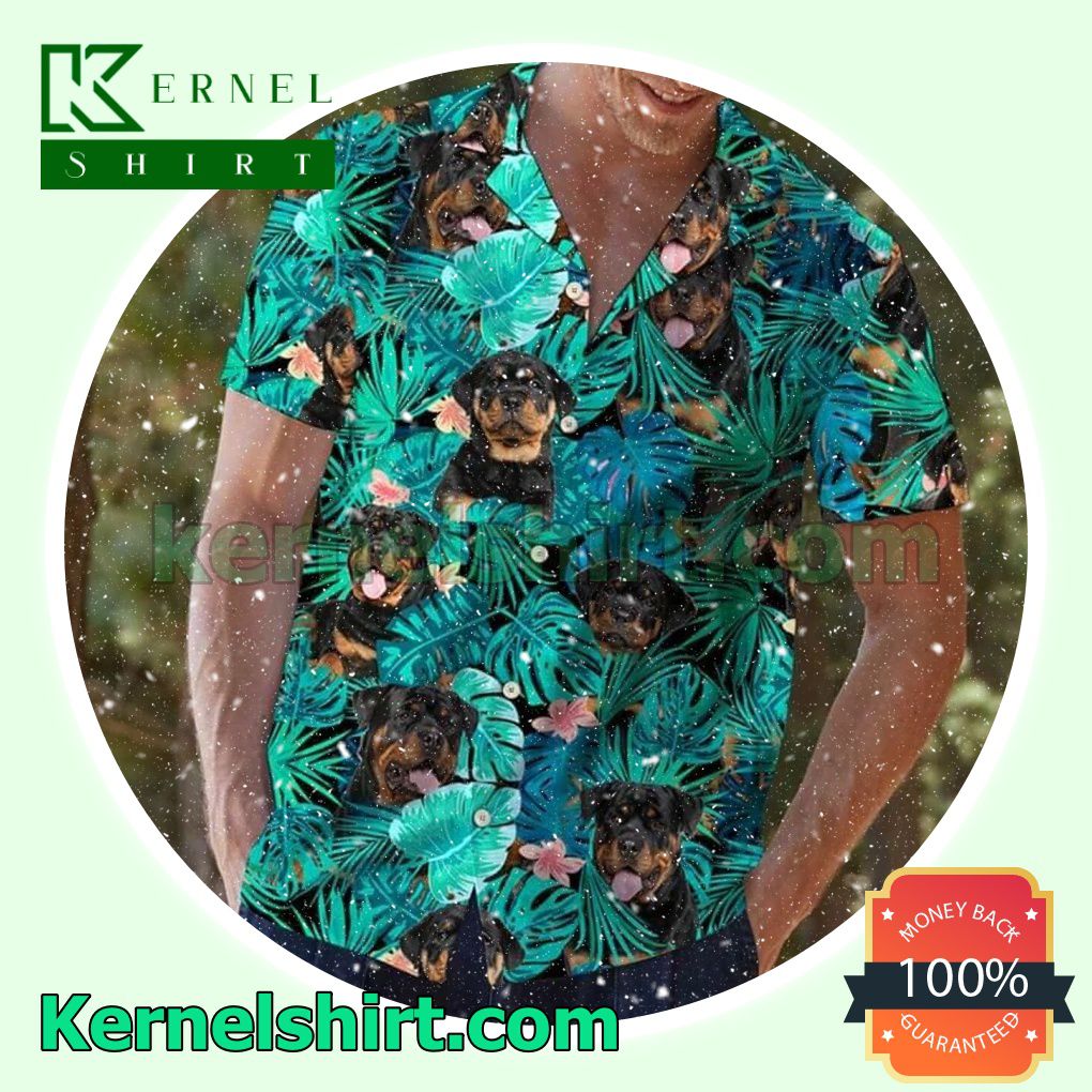 Rottweiler Behind Green Tropical Leaves Beach Shirt